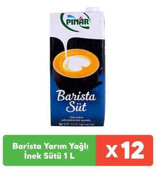 Pınar Barista Yarım Yağlı İnek Sütü 1 L x 12 adet