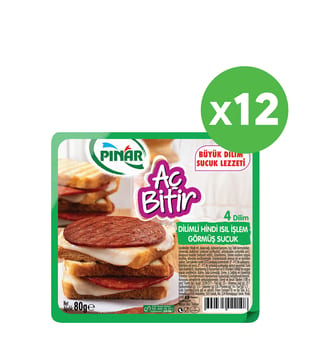 Aç Bitir Dilimli Hindi Isıl İşlem Görmüş Sucuk 80g x 12 Adet