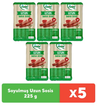 Pınar Soyulmuş Dana Uzun Sosis 225 g x 5 adet