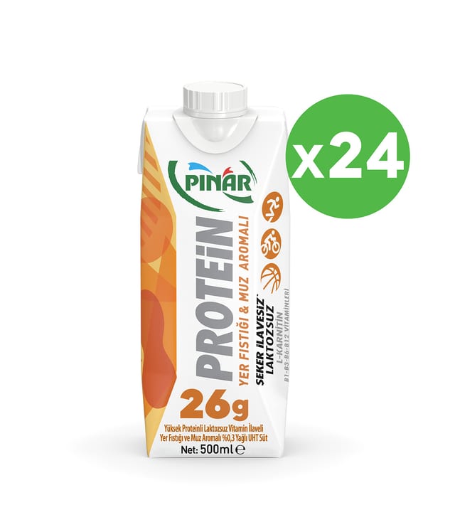 Pınar Yer Fıstıklı ve Muz Aromalı Protein Süt 500 ml x 24 Adet