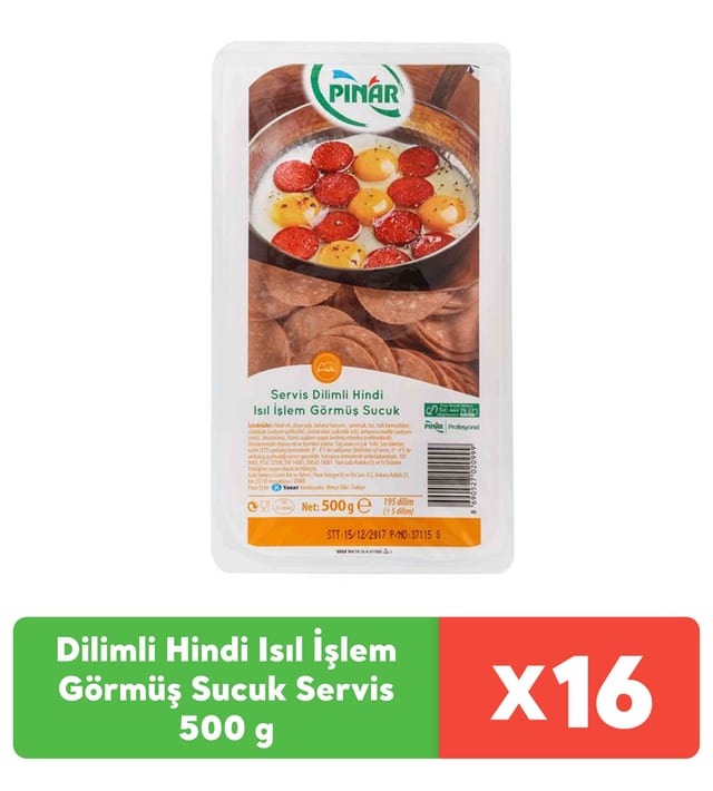 Pınar Dilimli Hindi Isıl İşlem Görmüş Sucuk Servis 500 g x 16 Adet