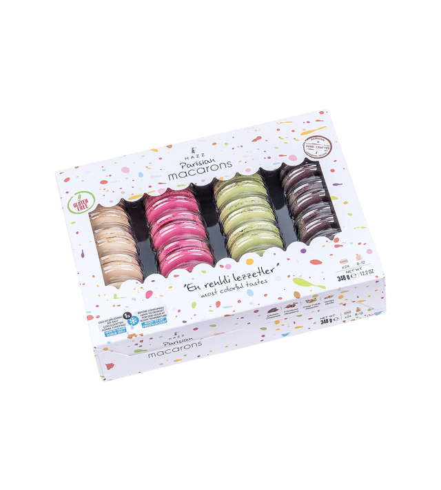 Hazz 24'lü Makaron - Vanilya, Çikolata, Frambuaz, Antep Fıstığı 348 g