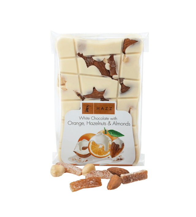 Hazz Portakal Kabuklu ,Fındık Ve Bademli Beyaz Çikolata  85 g
