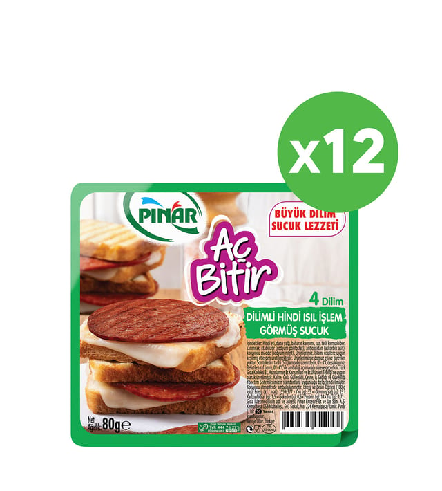 Aç Bitir Dilimli Hindi Isıl İşlem Görmüş Sucuk 80g x 12 Adet